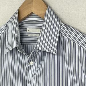 ARKET Shirt Mens 44 Striped Dress Slim Fit Button Up Cotton Fine Poplin Blue